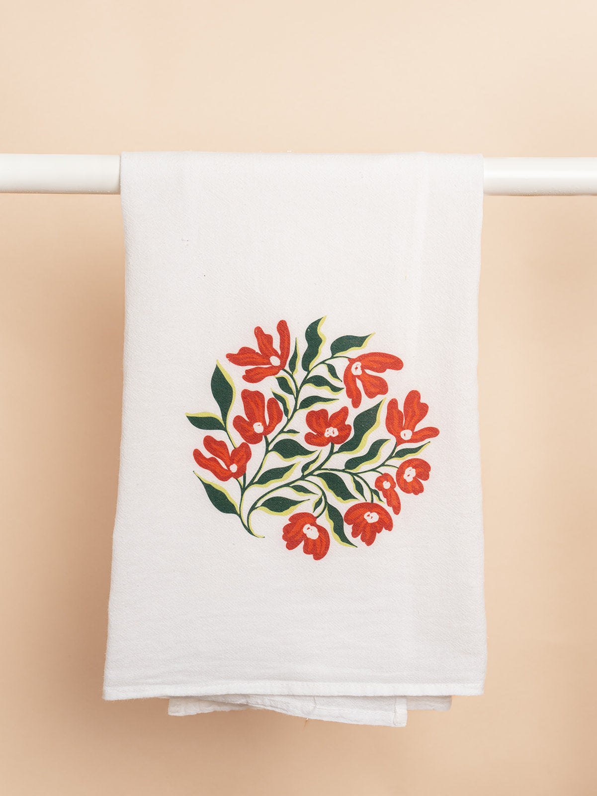 Red Floral Tea Towel