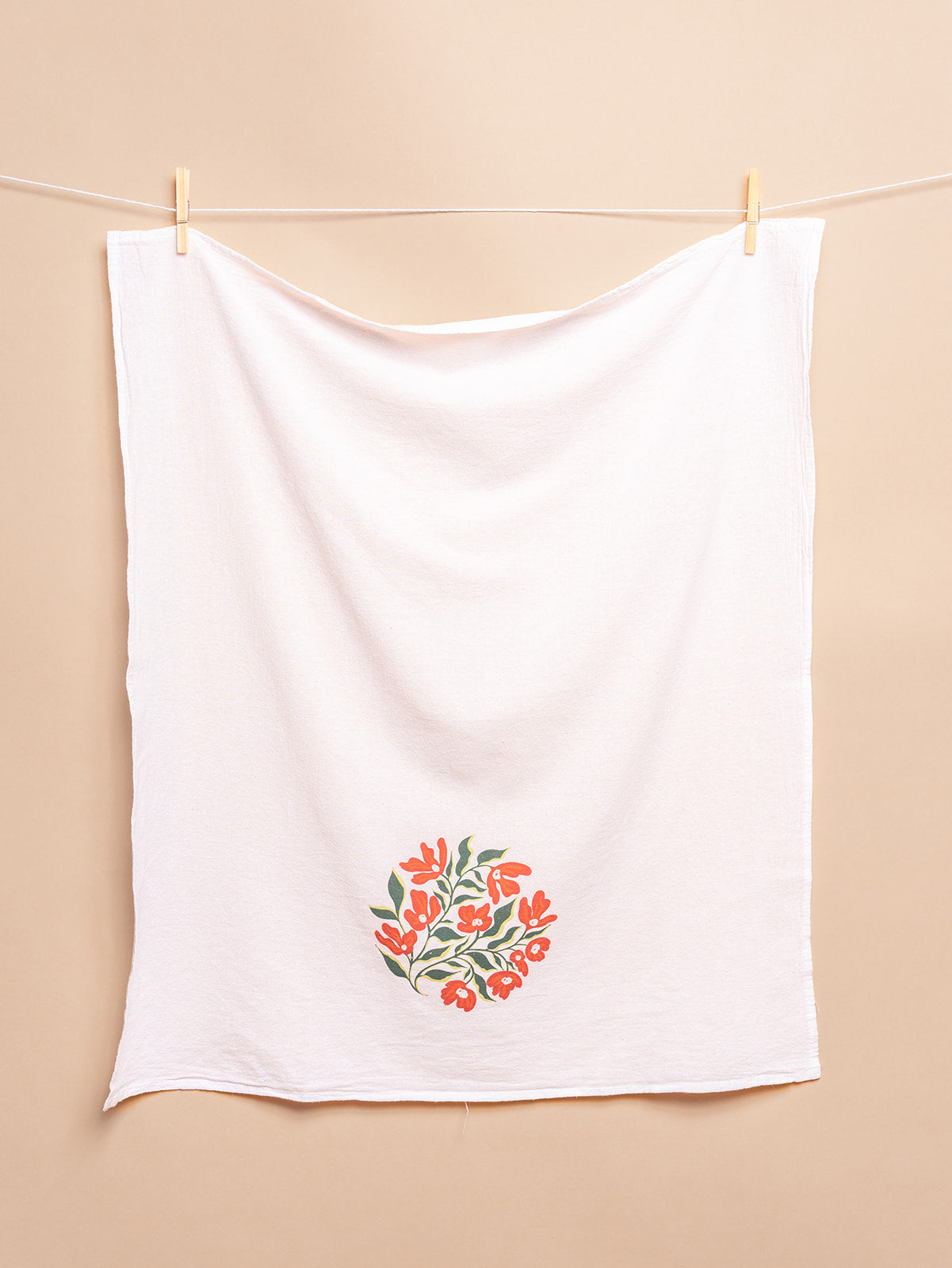 Red Floral Tea Towel