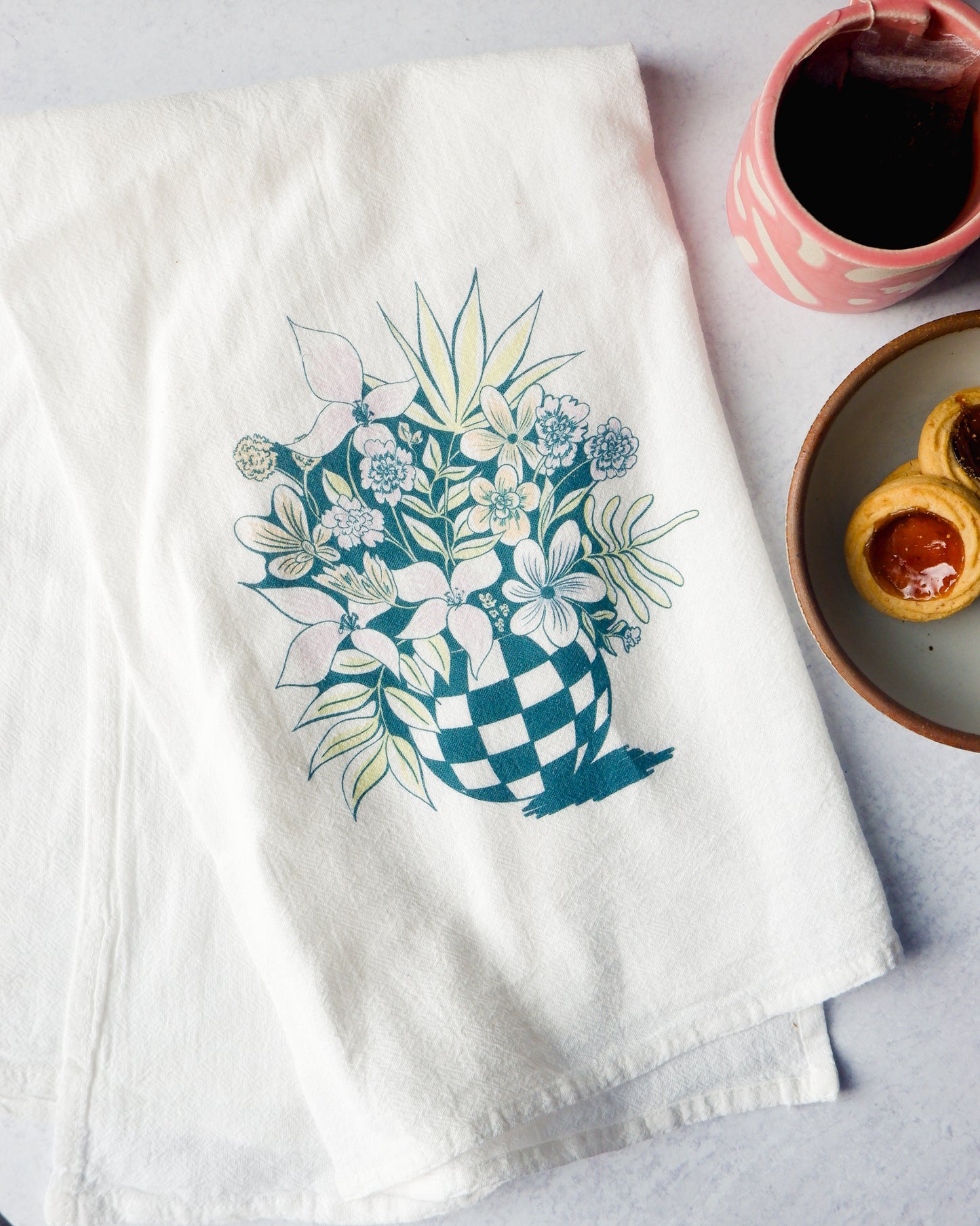 Green Bouquet Tea Towel