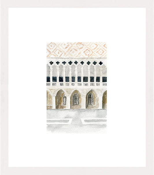 watercolor illustration of doge's palace art print in white frame