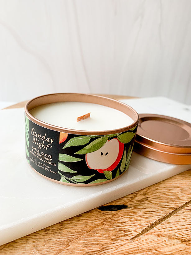 Sunday Nights Apple, Mahogany and Clove Wood Wick Candle