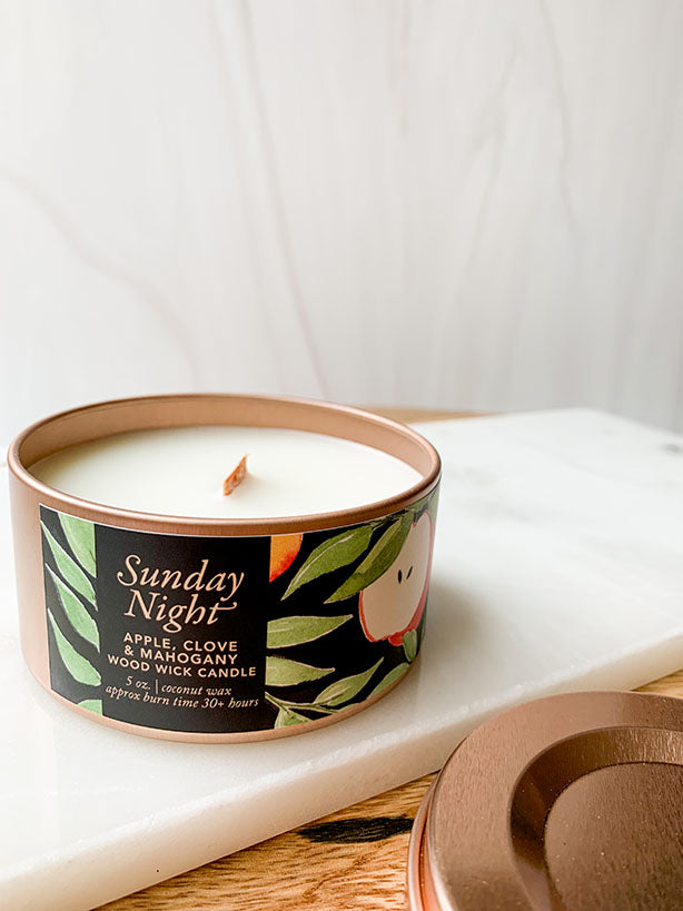 Sunday Nights Apple, Mahogany and Clove Wood Wick Candle