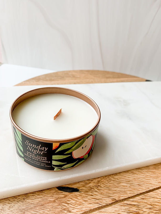 Sunday Nights Apple, Mahogany and Clove Wood Wick Candle