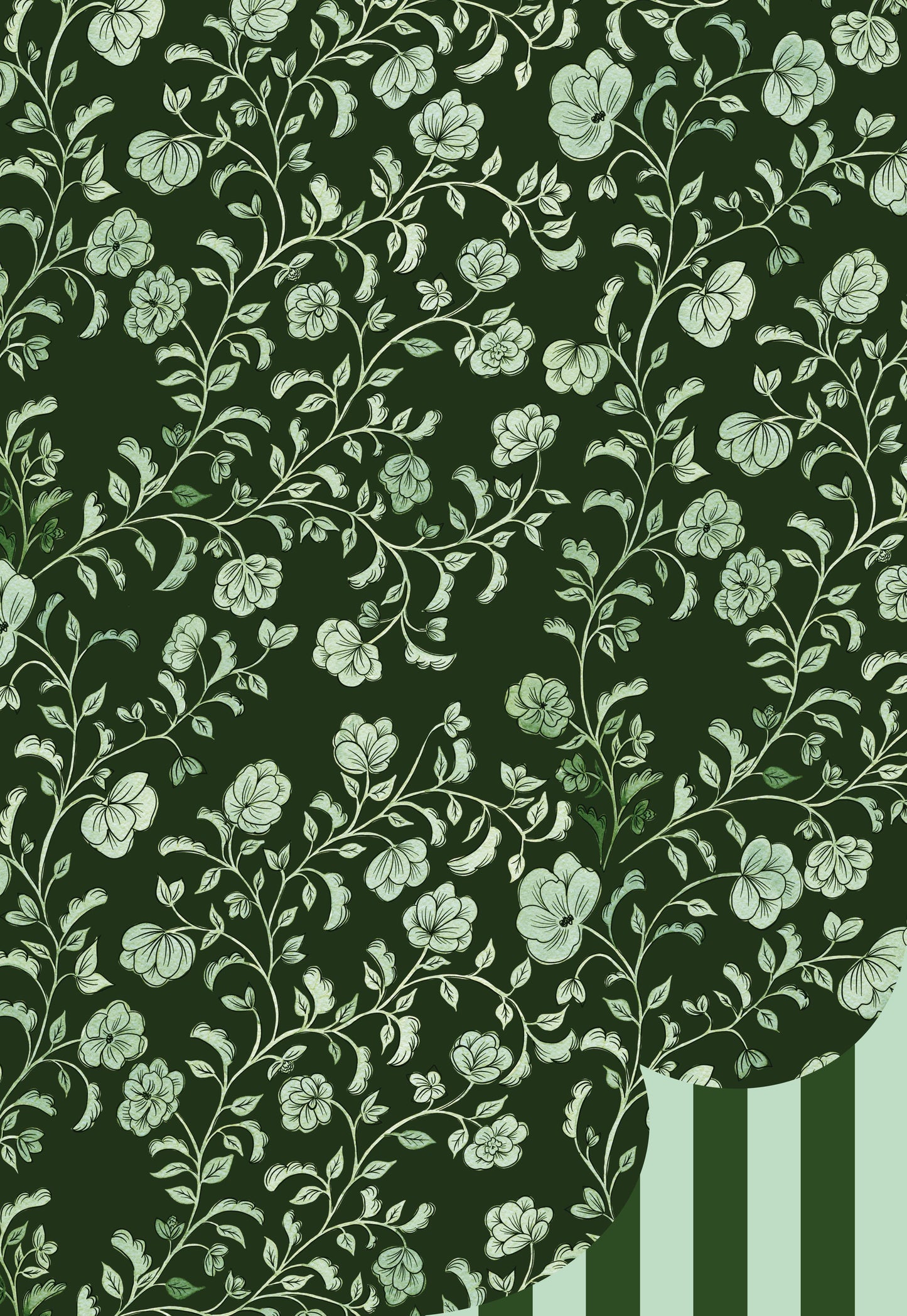 Green Floral and Mint Striped Double Sided Gift Wrap | Set of Three Sheets