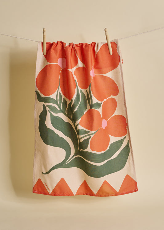 Wild Flower Orange Tea Towel