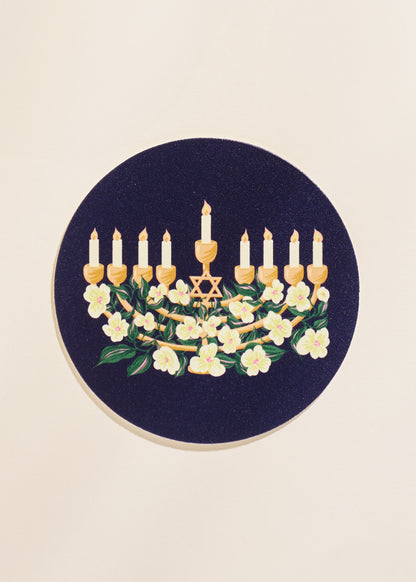 Hanukkah Floral Menorah Coasters | Set of 4