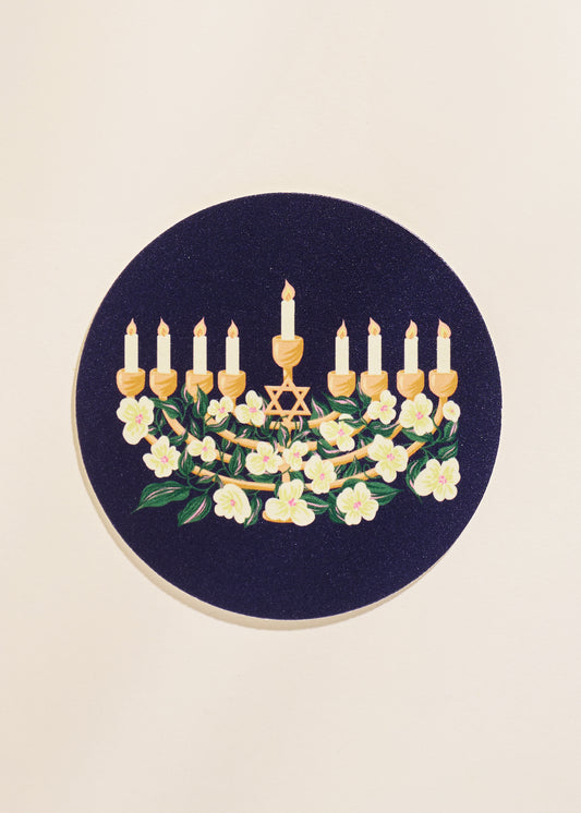 Hanukkah Floral Menorah Coasters | Set of 4