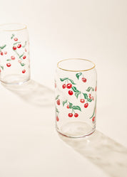 Cherry Scatter 16 oz Gold Rimmed Soda Can Glass