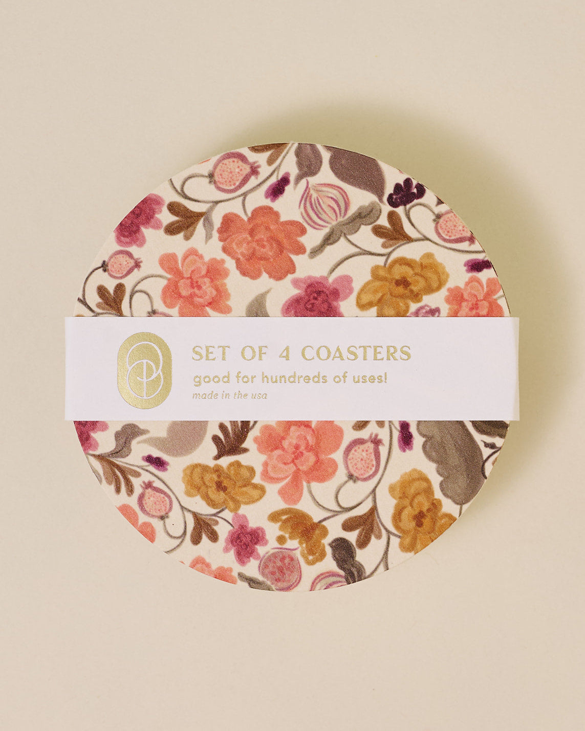 Autumn florals illustrated coaster, set of four