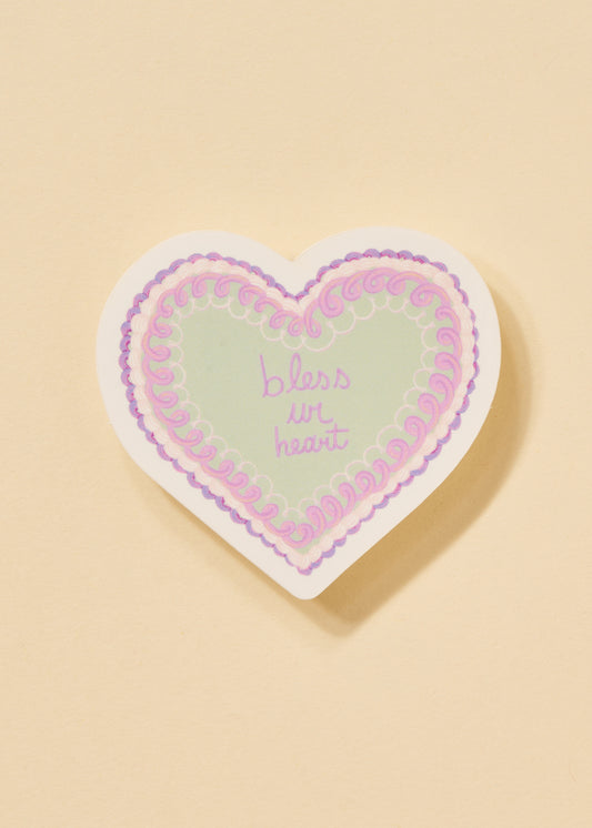 Bless Ur Heart Purple Vintage Heart Cake Sticker