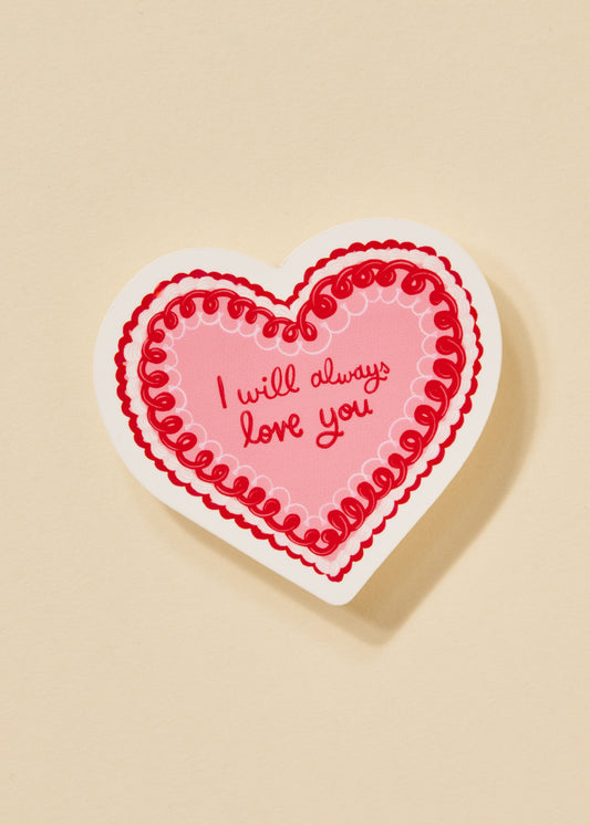I Will Always Love you Red Pink Vintage Heart Cake Sticker
