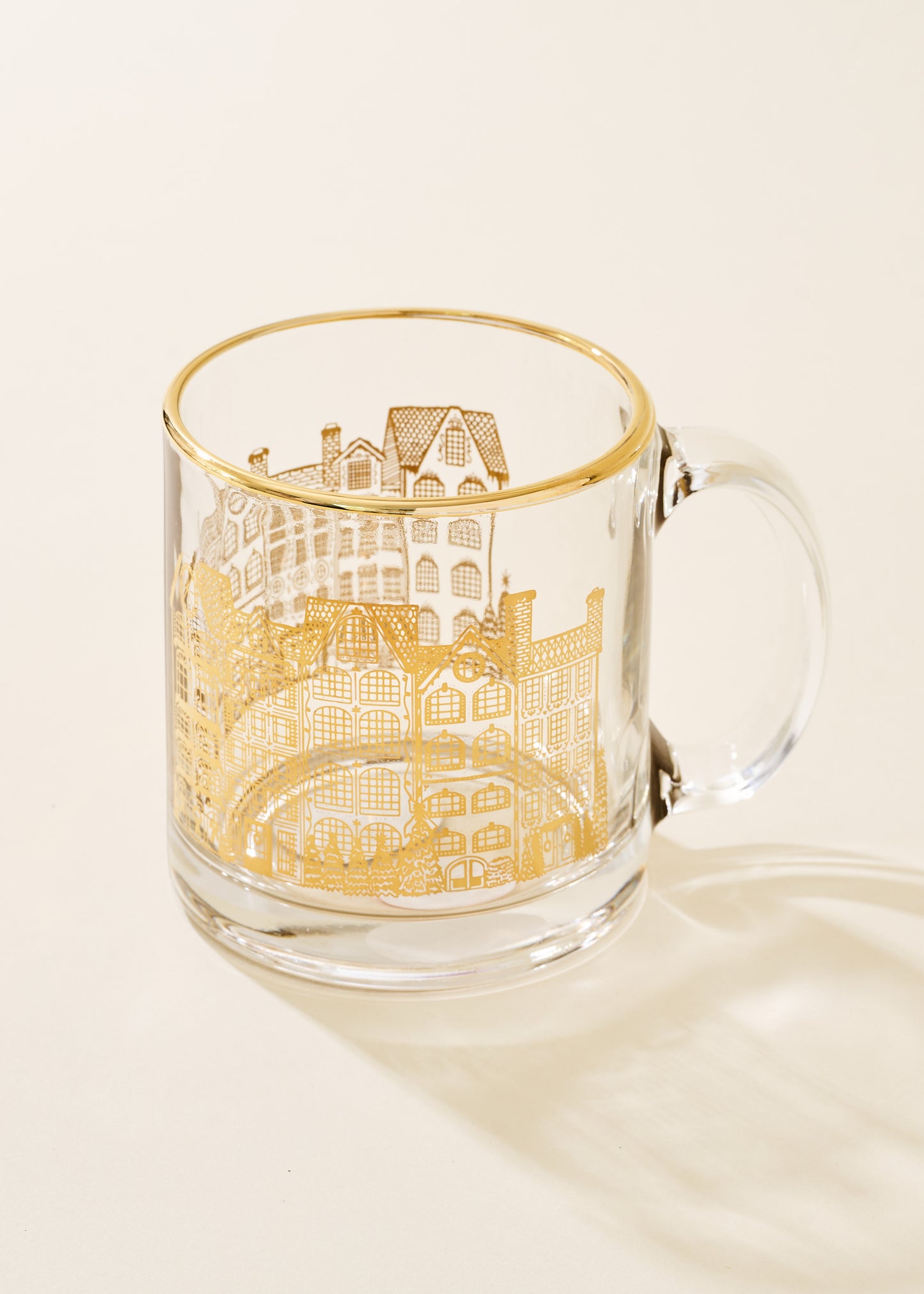 Winter Village Gold Clear Glass Mug