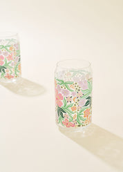 Blossom Pop Floral 16 Oz Soda Can Glass