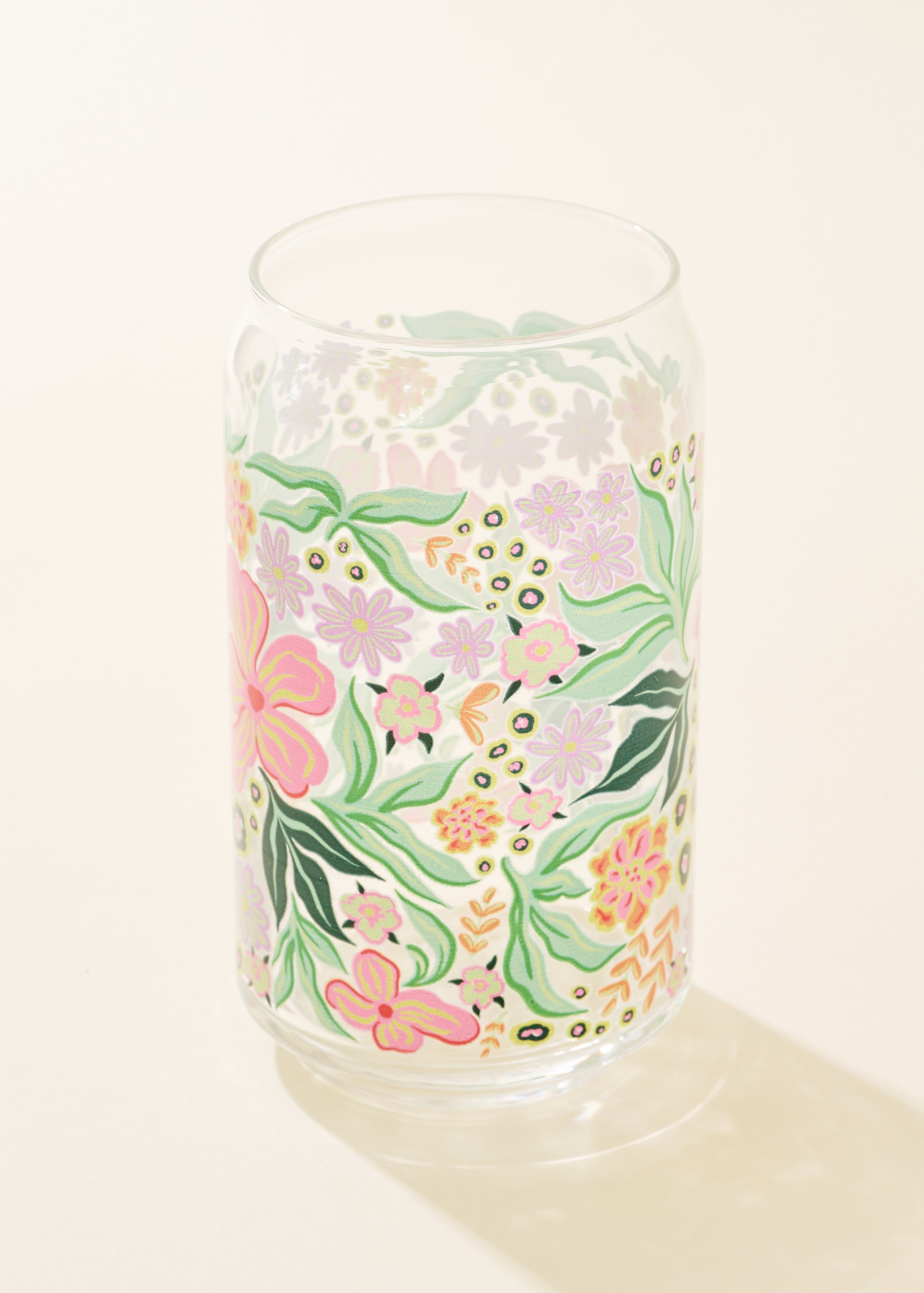 Blossom Pop Floral 16 Oz Soda Can Glass