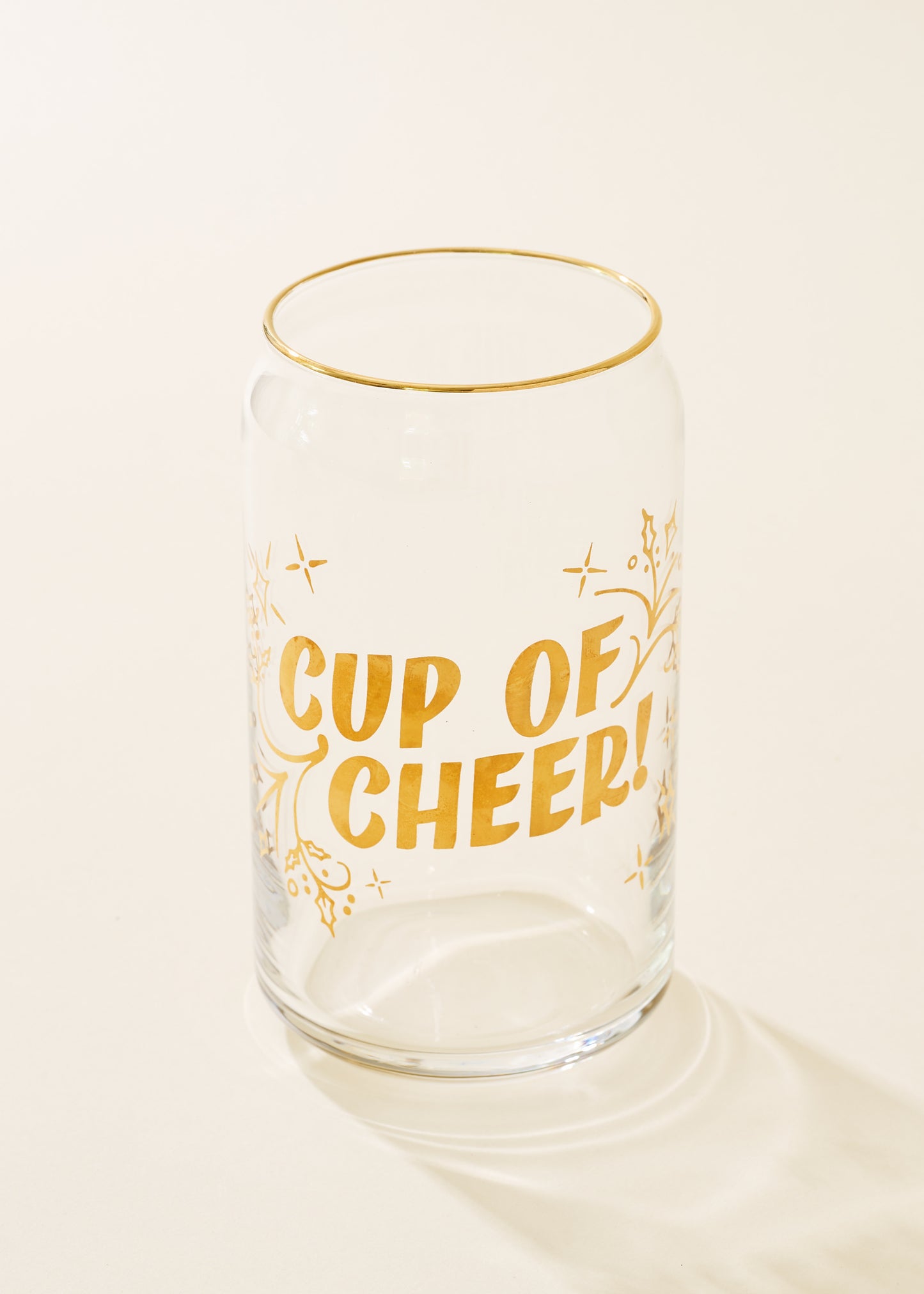 Cup of Cheer Gold 16 Oz Soda Can Glass