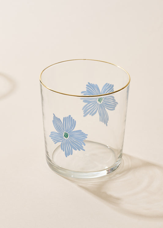 Blue Flower 12.5 Ounce Glass Tumbler