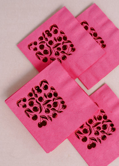 Cherry Picked Hot Pink Cocktail Paper Beverage Napkins - Set of 20