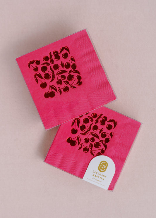 Cherry Picked Hot Pink Cocktail Paper Beverage Napkins - Set of 20