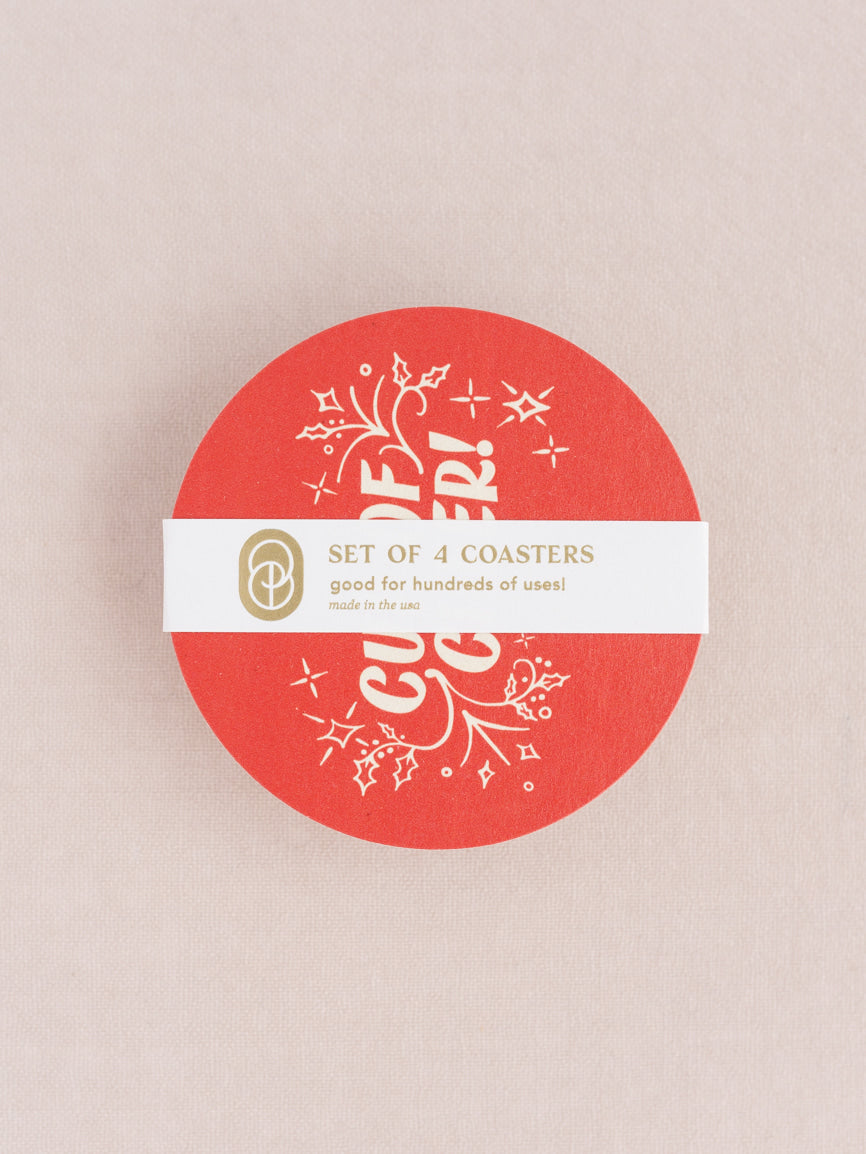Cup of Cheer Red Coasters | Set of 4