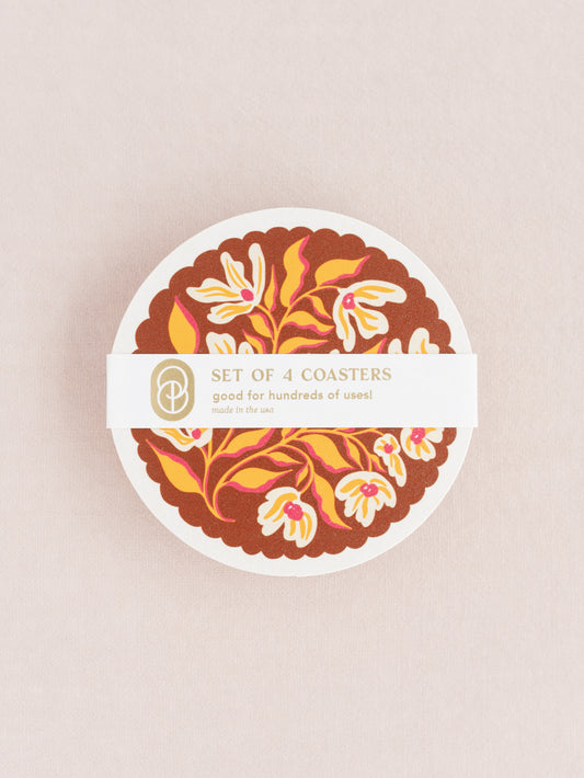 Pumpkin Spice Floral Scalloped Coasters | Set of Four