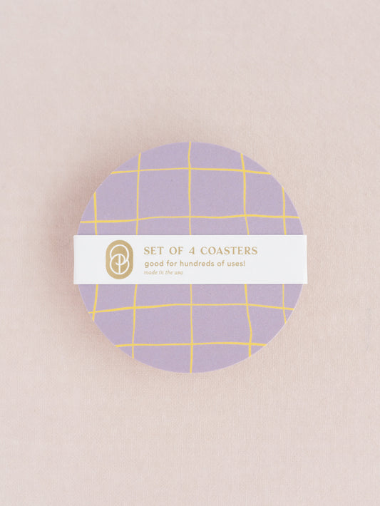 Lavender and Lemon Windowpane Plaid Coasters - Set of Four
