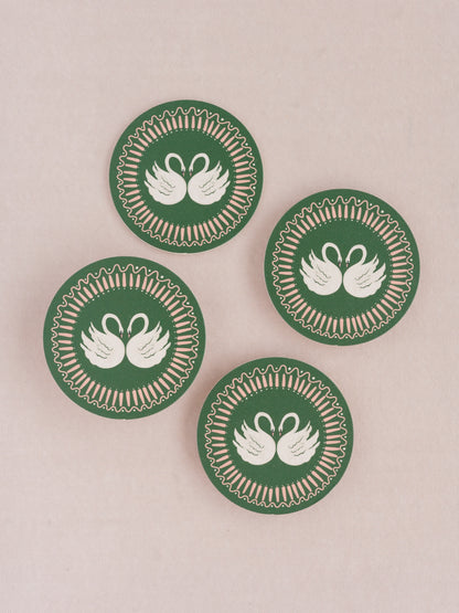 Swan Romance Harvest Green Coasters | Set of Four