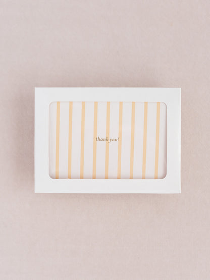 French Stripe Yellow and Blush Foil Pressed 4 Bar Folded Thank You Note - Set of 8