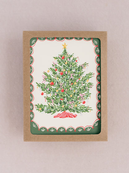 Classic Green Christmas Tree A2 Folded Greeting Card - Set of 8