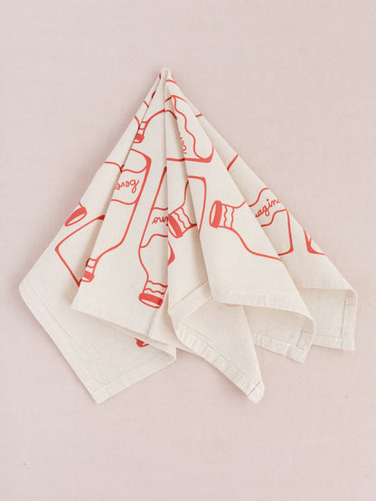 Red Beveragino Tea Towel Natural Unbleached Fabric