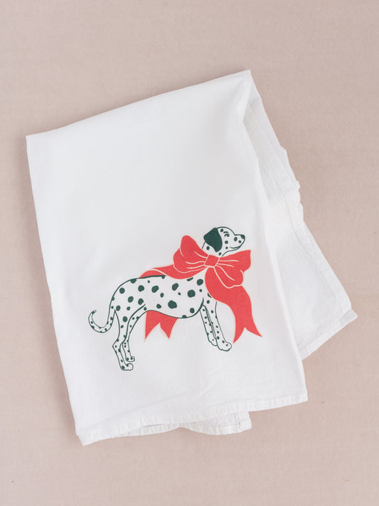Dalmatian with a Bow Cotton Flour Sack Tea Towel