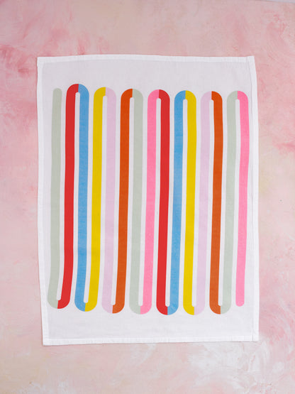 Squiggle Stripes Modern Bright Colorful Flour Sack Tea Towel