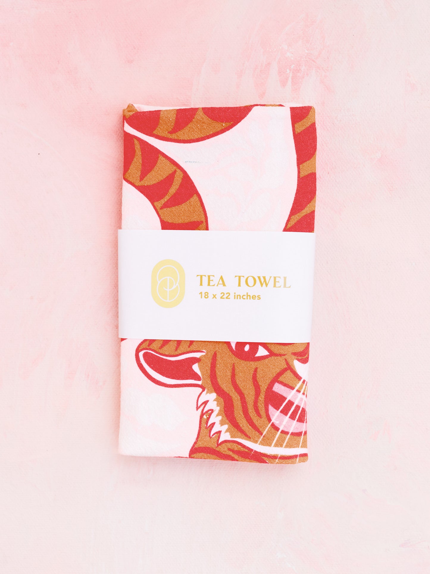 Vibrant Tiger Pink Illustrated Flour Sack Tea Towel
