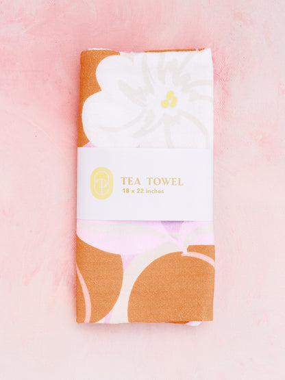 Peachy Keen Pastel Fruit Illustrated Flour Sack Tea Towel