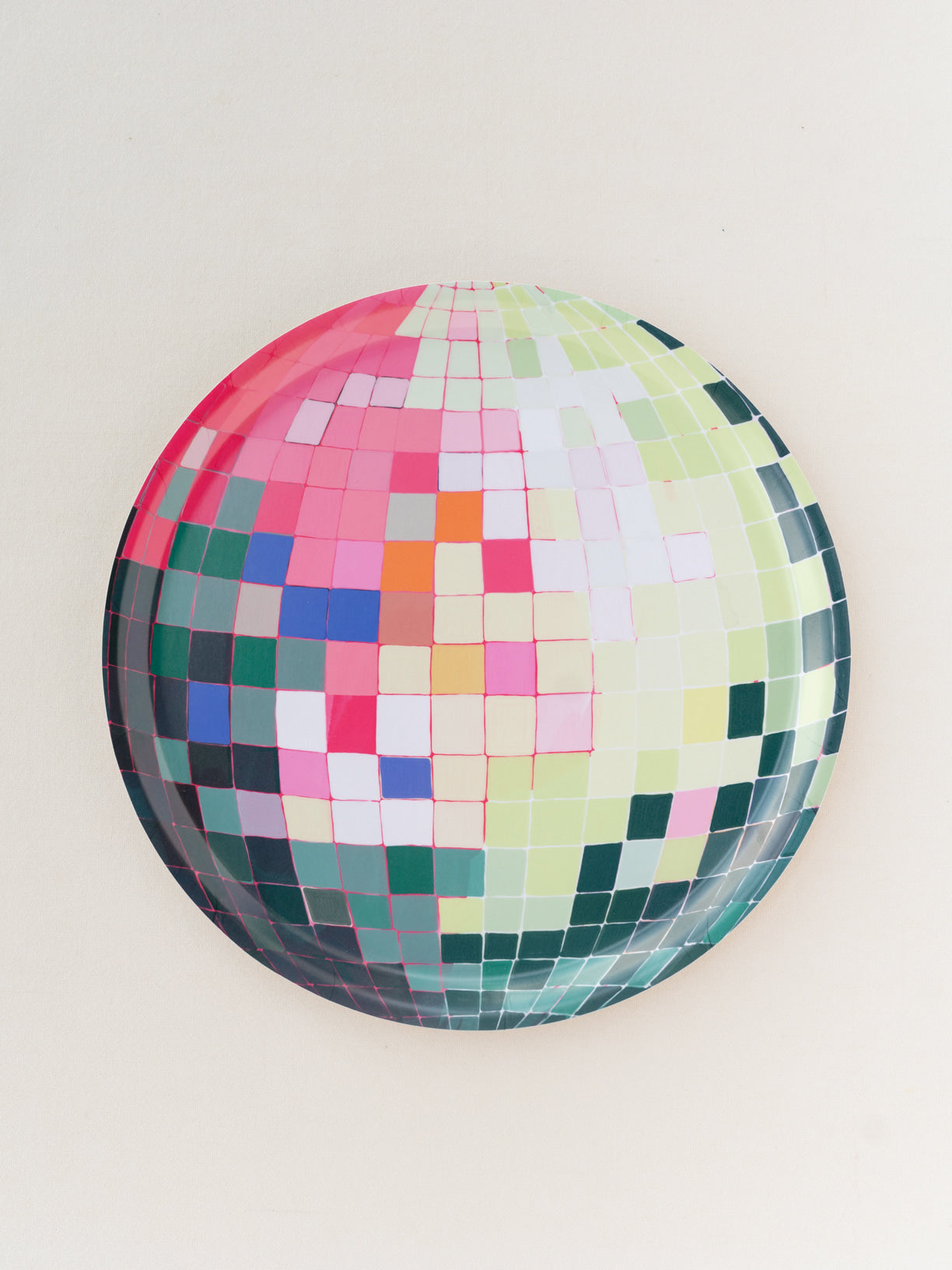 Large Pink and Green Disco Ball Bent Birch/Melamine Serving Tray Platter