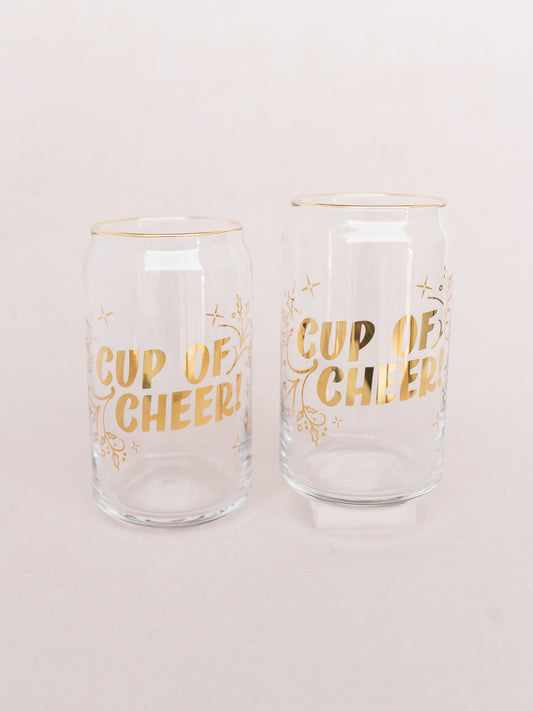 Cup of Cheer Gold 16 Oz Soda Can Glass