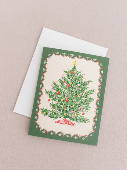 Classic Green Christmas Tree A2 Folded Greeting Card - Set of 8