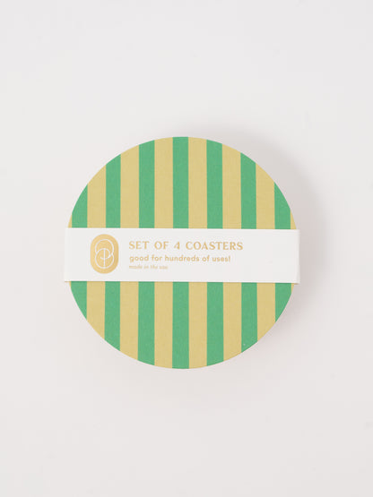 Verde Green and Lime Striped Coaster - Set of 4