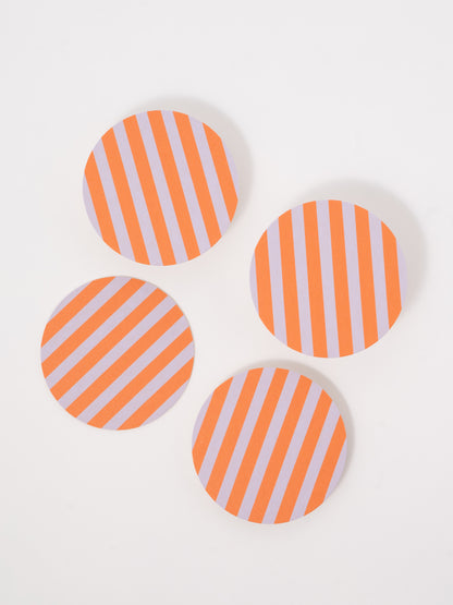 Ultra Violet and Orange Striped Coaster - Set of 4