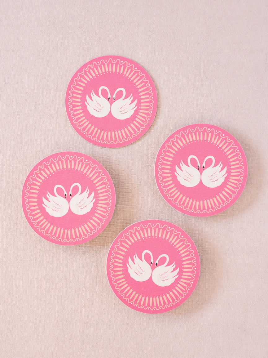 Petal Pink Swan Romance Coasters | Set of 4