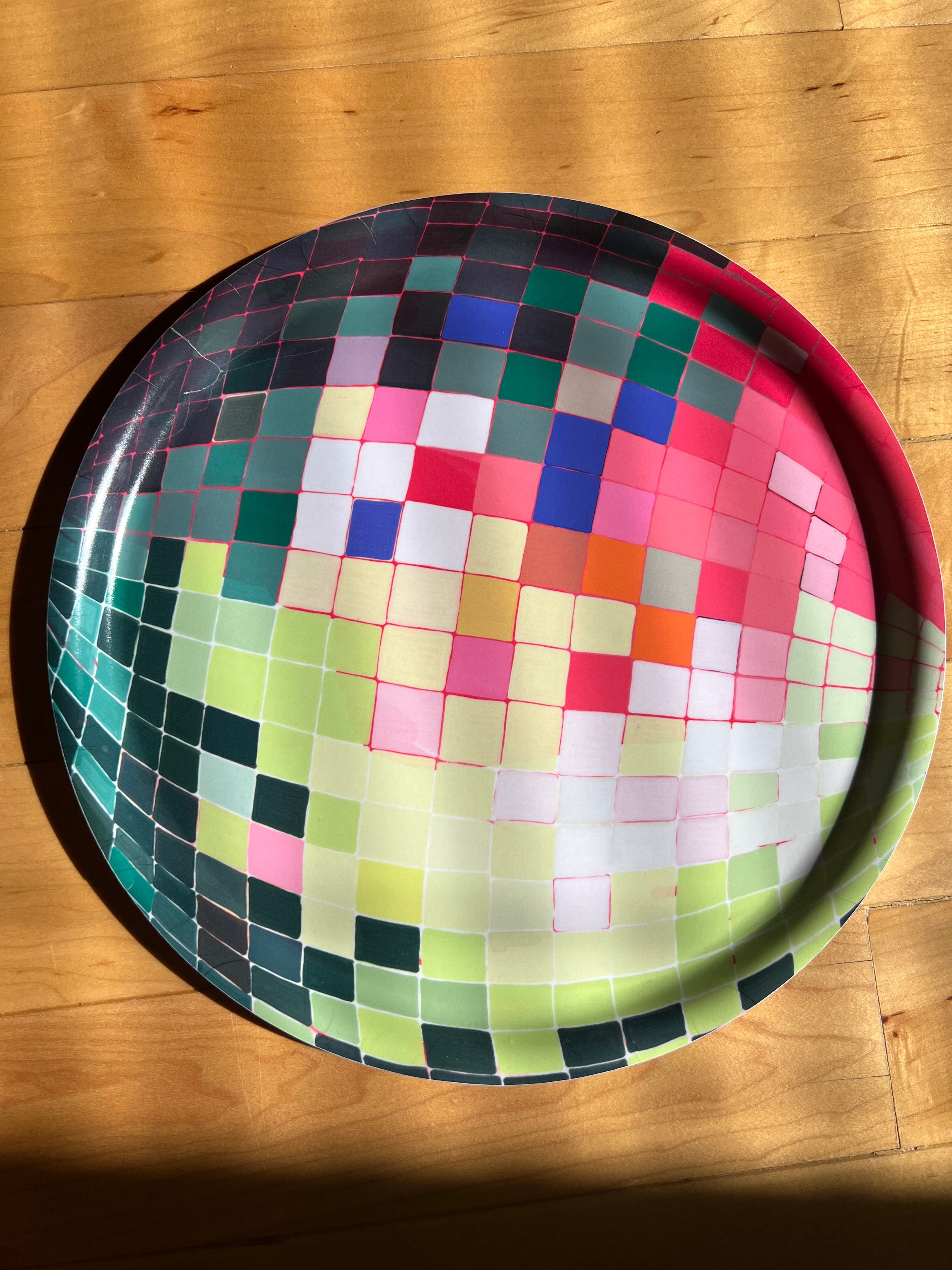 Large Pink and Green Disco Ball Bent Birch/Melamine Serving Tray Platter