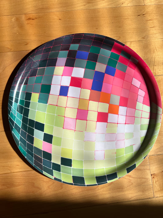 SECONDS Large Pink and Green Disco Ball Bent Birch/Melamine Serving Tray Platter