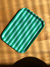SECONDS Green Stripe Bent Birch/Melamine Serving Tray Platter