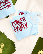 Wavy 'Dinner Party' illustrated cocktail paper beverage napkins, set of 20