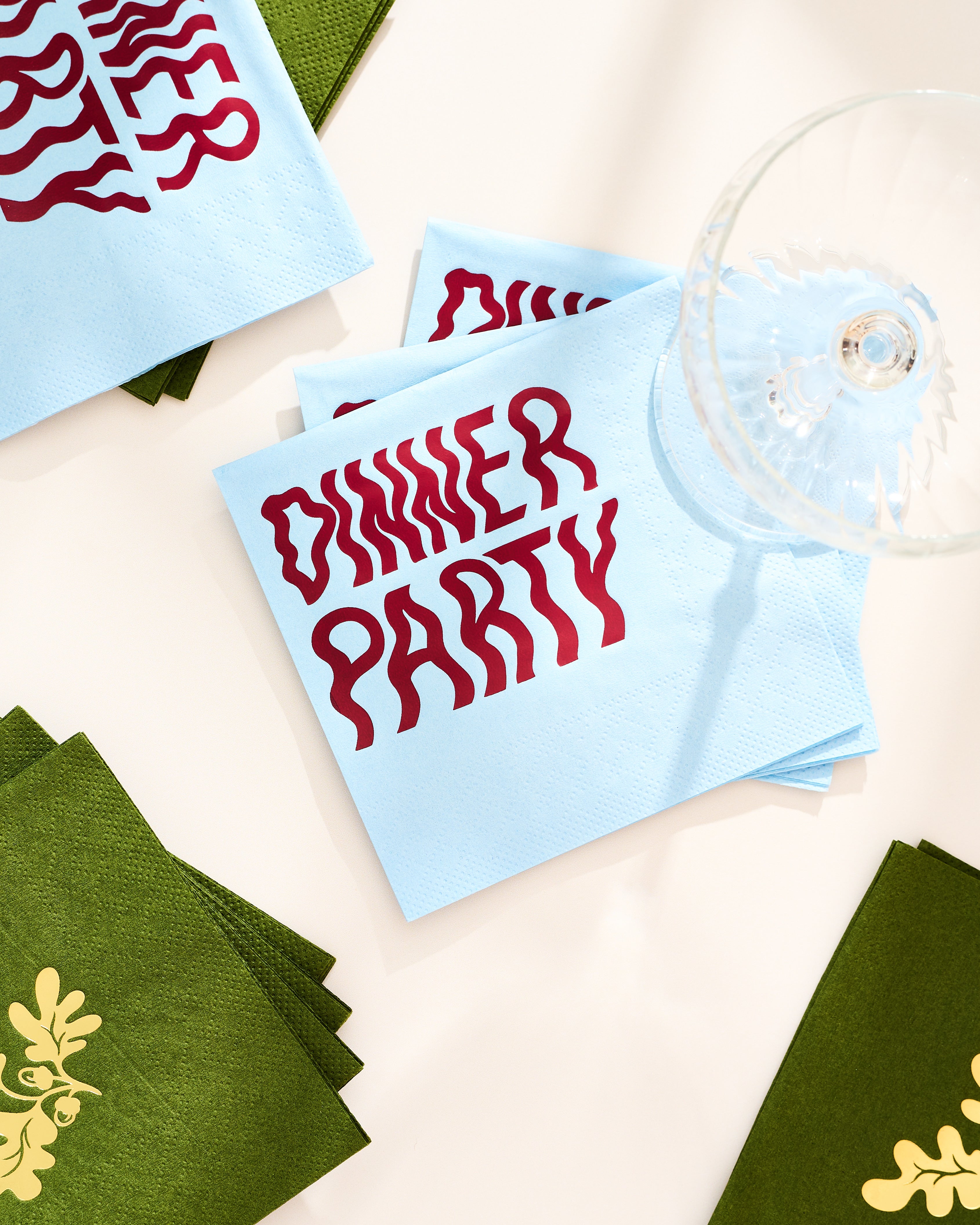 Wavy 'Dinner Party' illustrated cocktail paper beverage napkins, set of 20