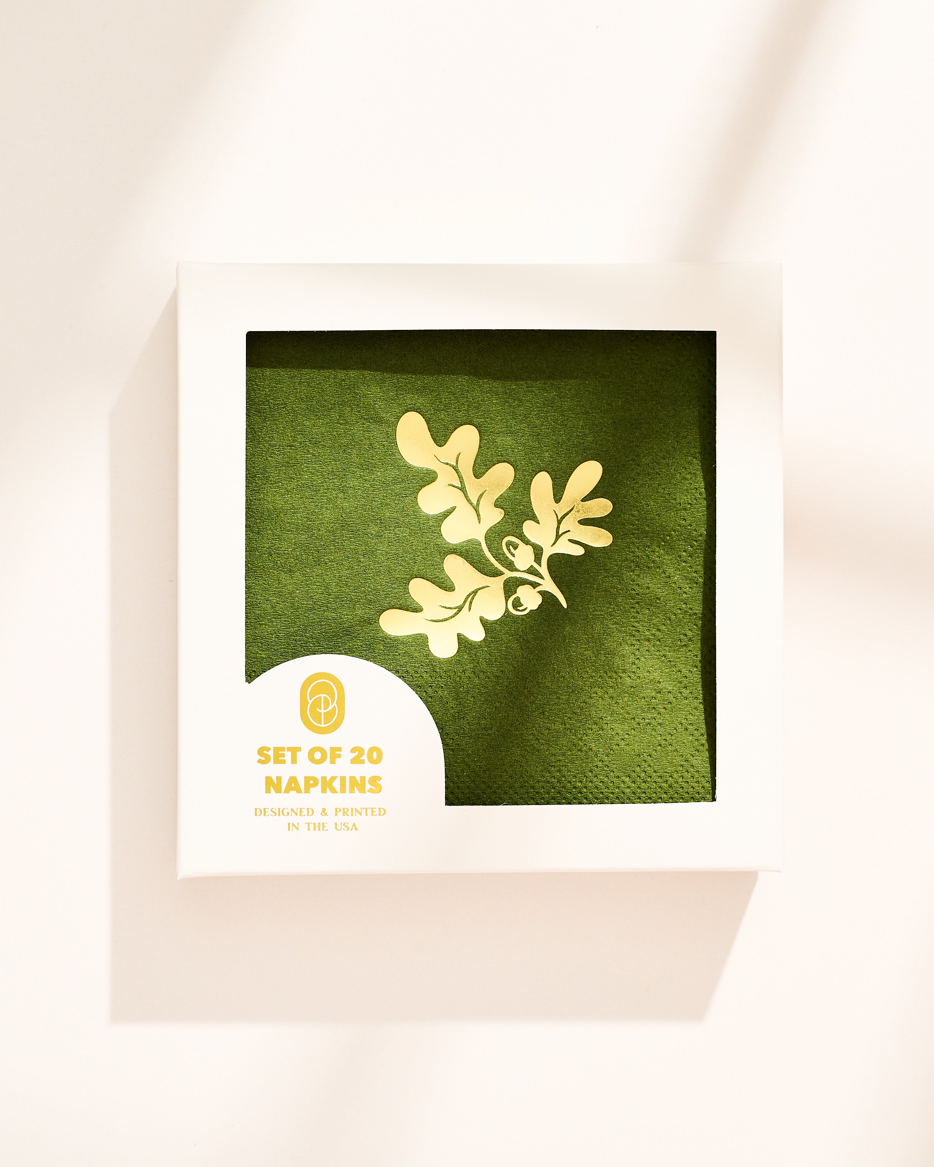 Oak leaf and acorn gold and green cocktail paper beverage napkins, set of 20