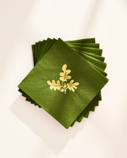 Oak leaf and acorn gold and green cocktail paper beverage napkins, set of 20