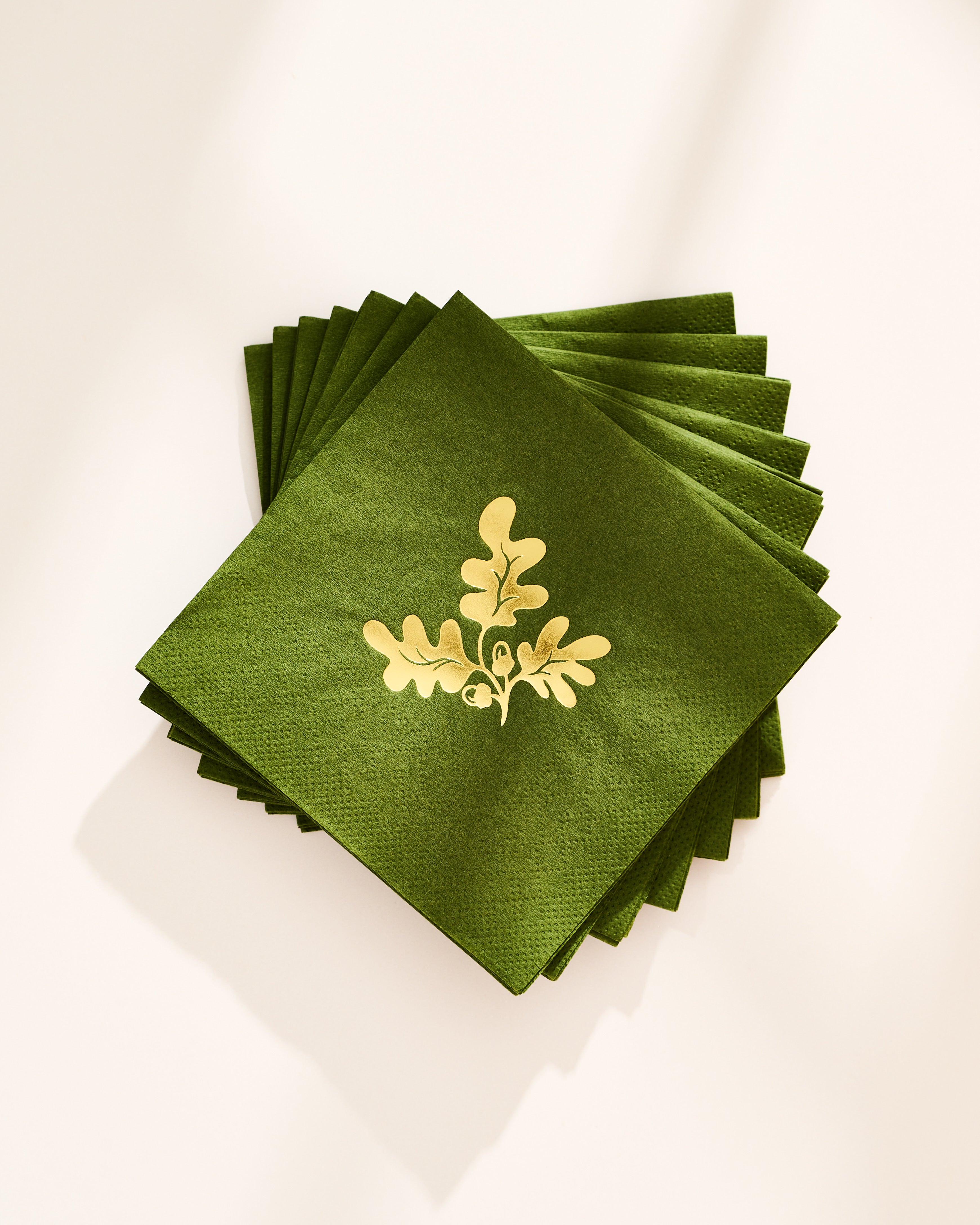 Oak leaf and acorn gold and green cocktail paper beverage napkins, set of 20