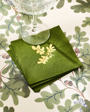 Oak leaf and acorn gold and green cocktail paper beverage napkins, set of 20