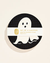 Friendly ghost illustrated Halloween coaster, set of four