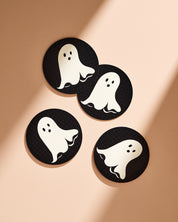 Friendly ghost illustrated Halloween coaster, set of four